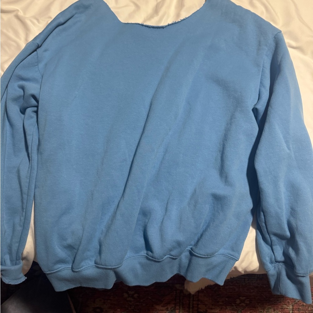 Blue Off the Shoulder Sweatshirt